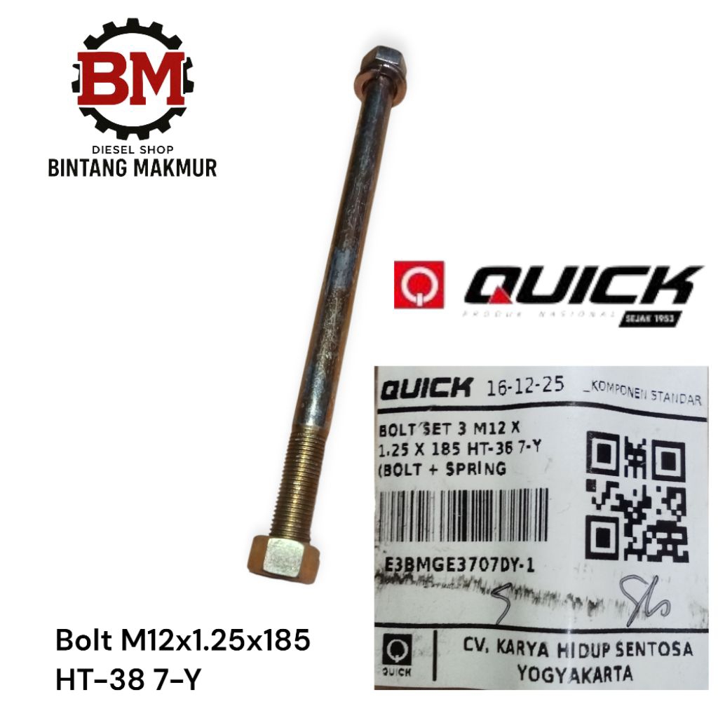 Baut Jagang Tracktor G1000 Boxer Bolt M.12x1.25x185 HT-38 7-Y (BOLT+SPRING) TRCAKTOR QUICK ORIGINAL