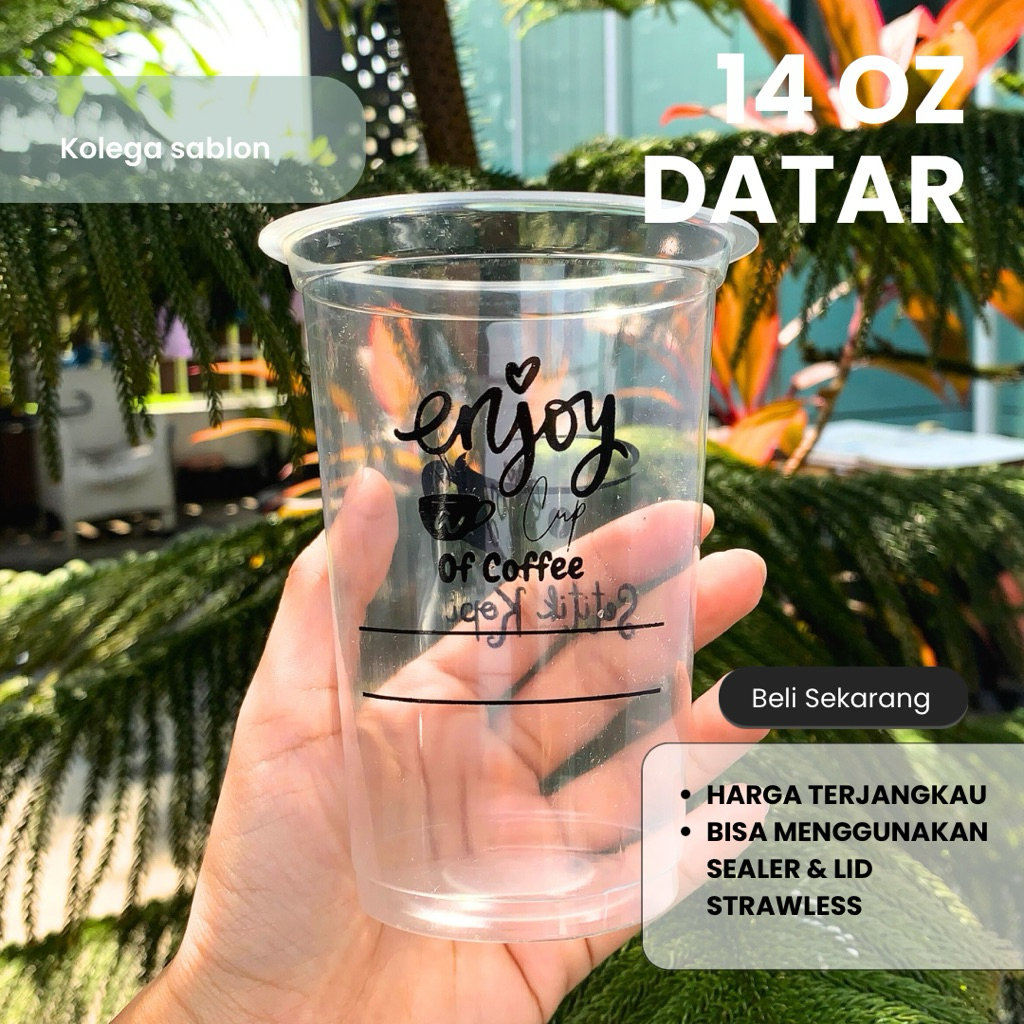 Cup Gelas Plastik, Sablon Cup Plastik 14oz Datar