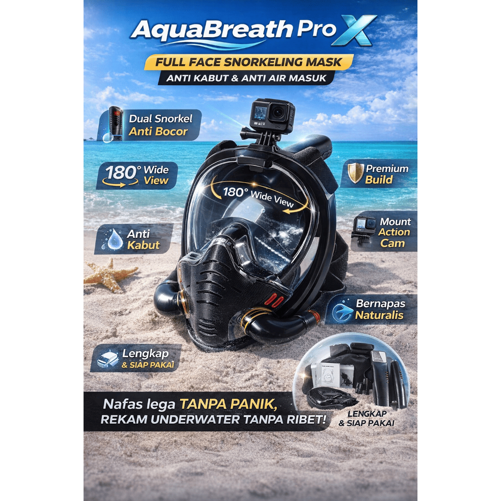AquaBreath Pro X – Full Face Snorkeling Mask Anti Kabut & Anti Air Masuk