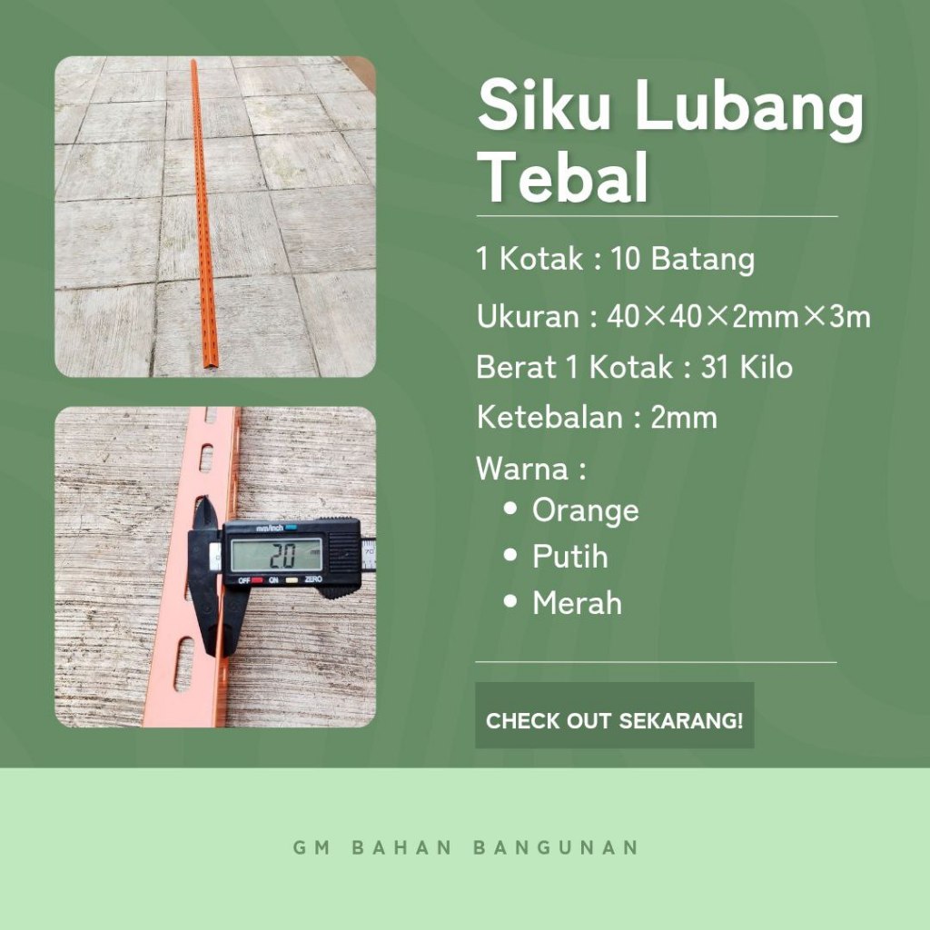 Siku Lubang Rak Besi Tebal 40 x 40 x 2mm x 3m Ketebalan 2mm HARGA PER BATANG