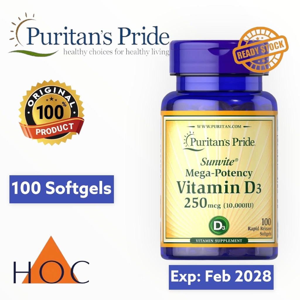 PURITAN PRIDE Vitamin D3 10000 IU - 100 Softgels Puritan's Pride USA