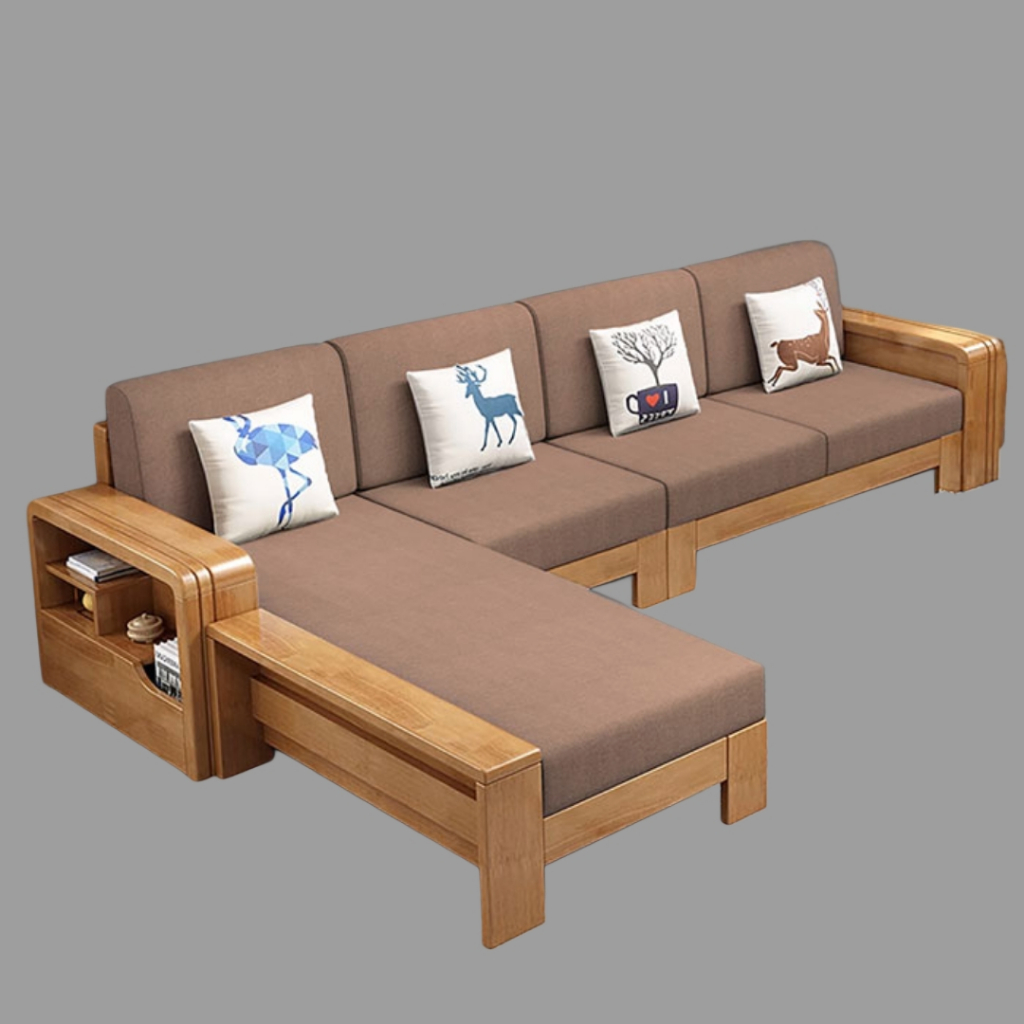 Kursi Sofa Tamu Sudut Later L Minimalis Kayu Jati Finishing Coklat Natural