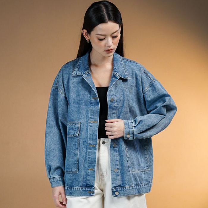 BEST SALE THIS IS APRIL ROWEY JAKET JEANS WANITA OVERSIZED OUTERWEAR KOREA CASUAL DENIM