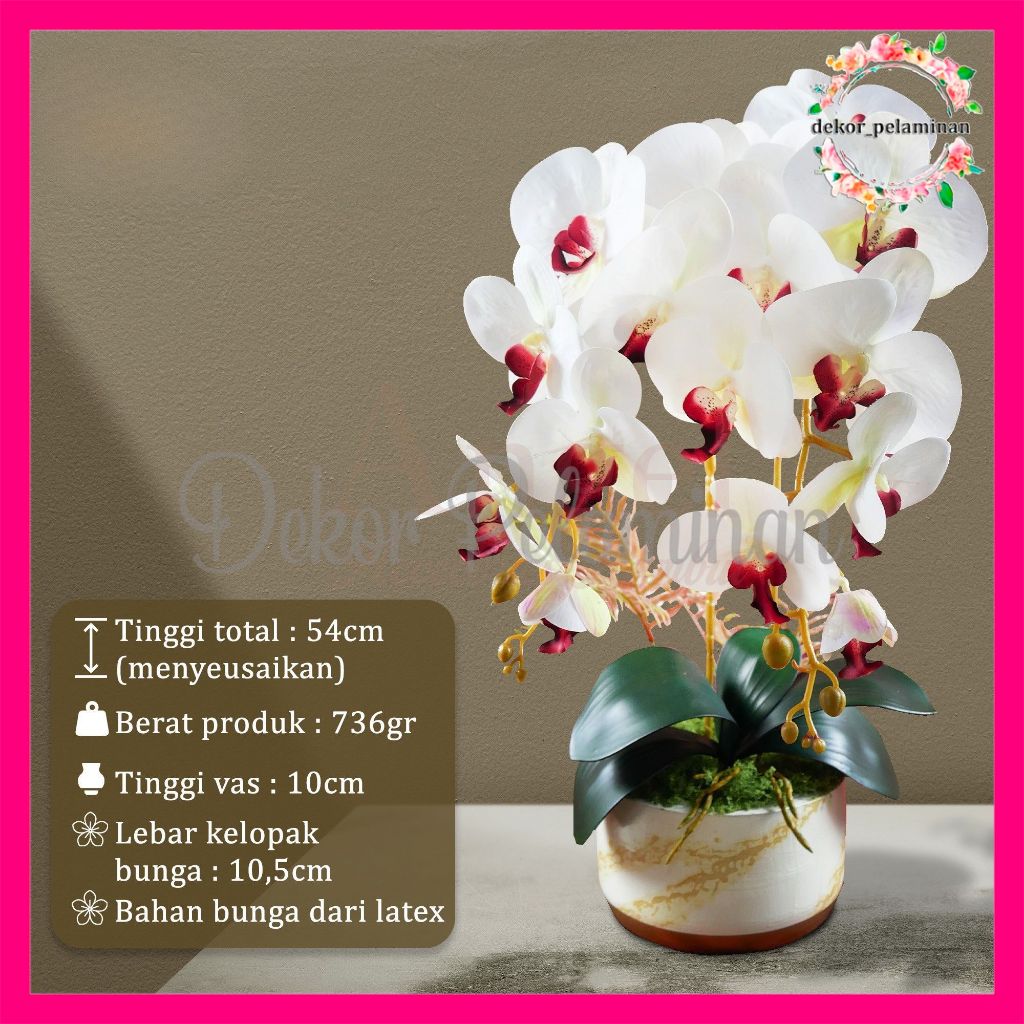 Rangkaian Anggrek Latex Lengkap Vas Premium | Anggrek Bulan Artificial Latex Pot Keramik  | Bunga An