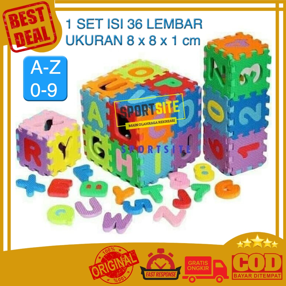 Evamats Unimats Mini Huruf Abjad Angka Matematika 8x8cm Karpet Lantai Karet Pelindung Area Bermain A