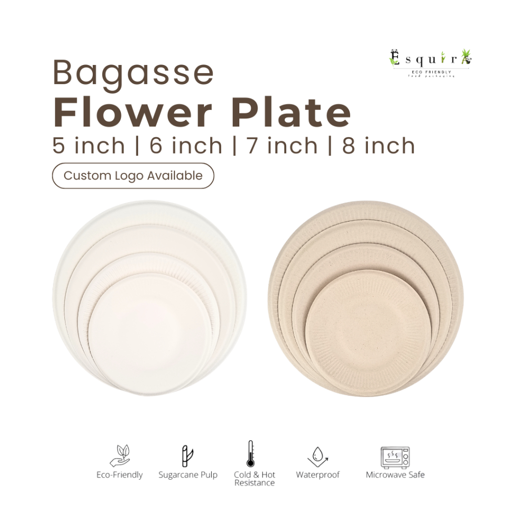 (HEGO) (25 PCS) Bagasse Flower Plate For Cake Apptizer