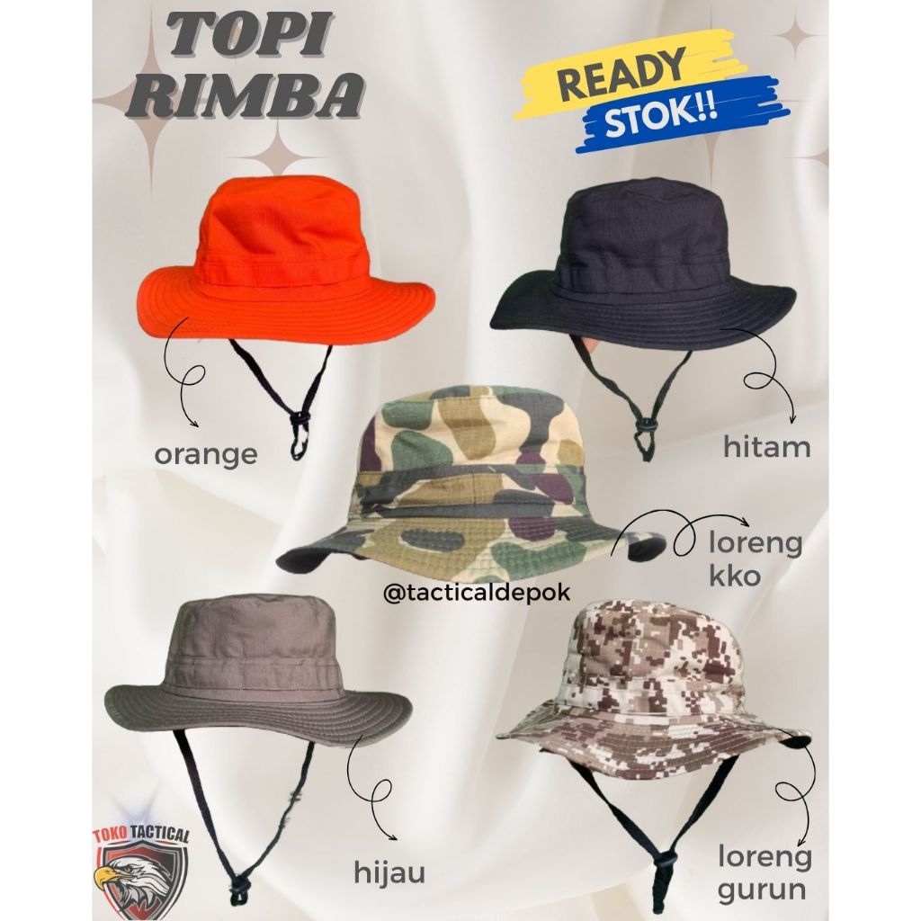 Topi Gunung Rimba Tali Hiking Hutan Camping Hat Tali HITAM|HIJAU|LORENG KKO|LORENG GURUN|ORANGE NEW