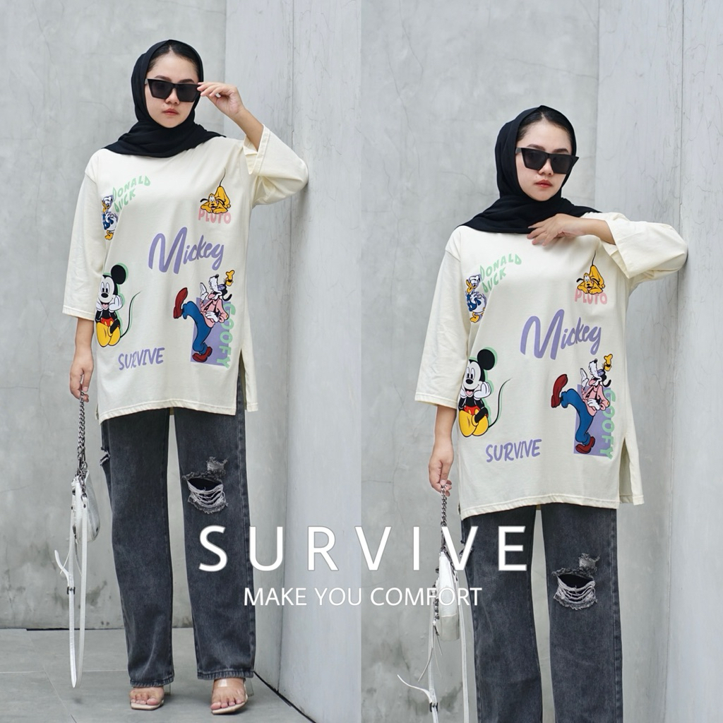 Survive ~ Kaos Tunik Wanita Cream “Goofy” Oversize