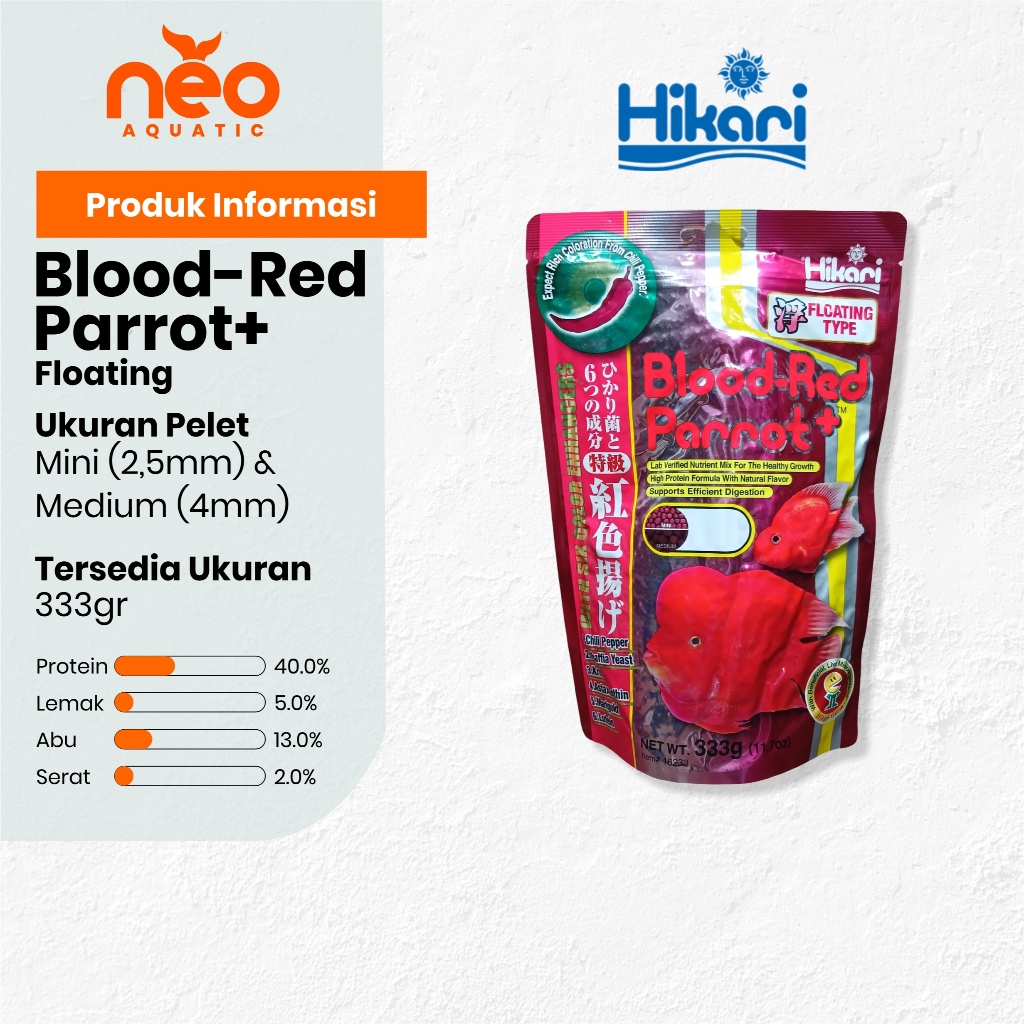 HIKARI Blood Red Parrot Plus Pakan Ikan Hias Air Tawar, Louhan, & Chiclid Floating/Mengapung 333gr