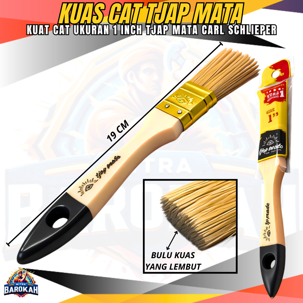 Kuas Cat Tjap Mata Original Gagang Kayu Ukuran 1 Inch / Kuas Cat Tjap Mata Premium / Kuas Cat Bulu P