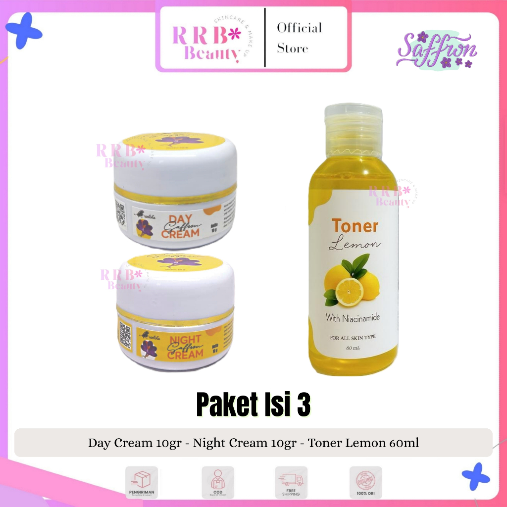 [Isi 3] Paket Hemat Perawatan Wajah Saffron - Day Cream Night Cream Toner Extrak lemon ORIGINAL BPOM