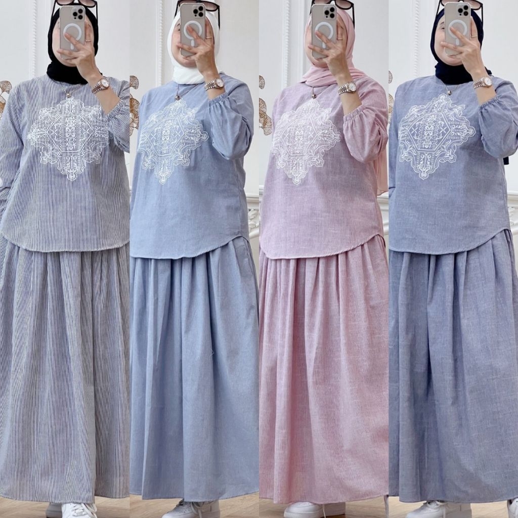 Haruna Set Rok Series Setelan Kemeja Salur by Gagil by Ova (PO 11 Feb)