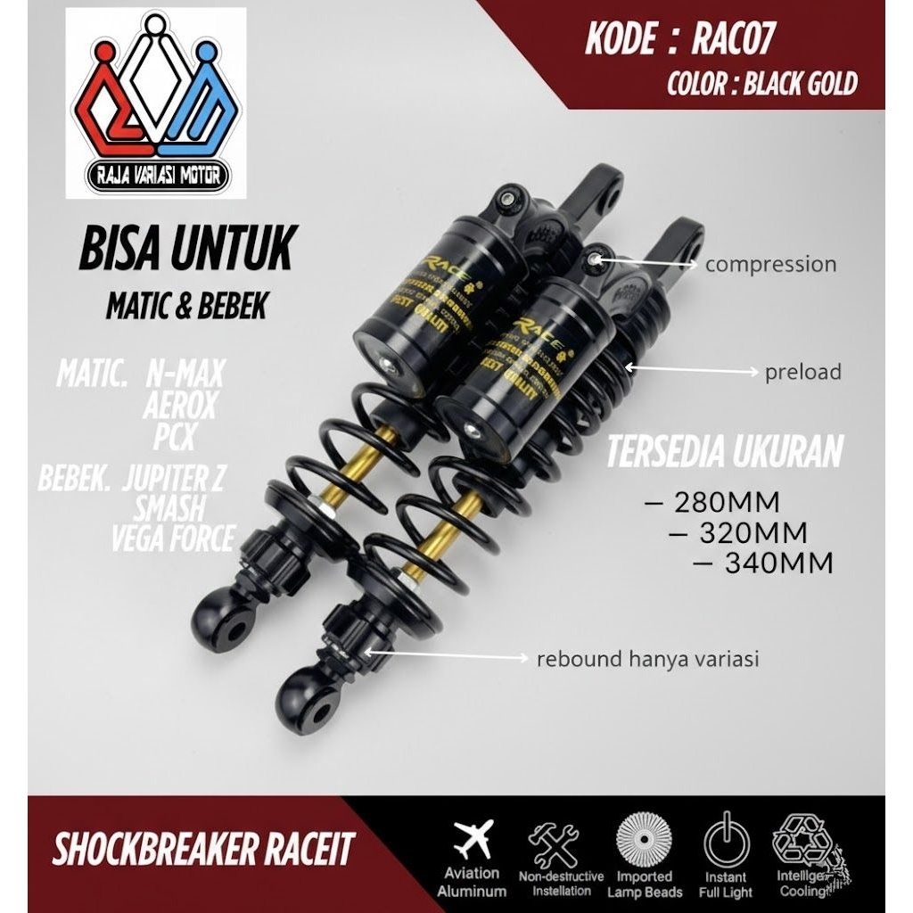 Shock tabung Belakang Bebek/Matic.280,320 dan 340mm.