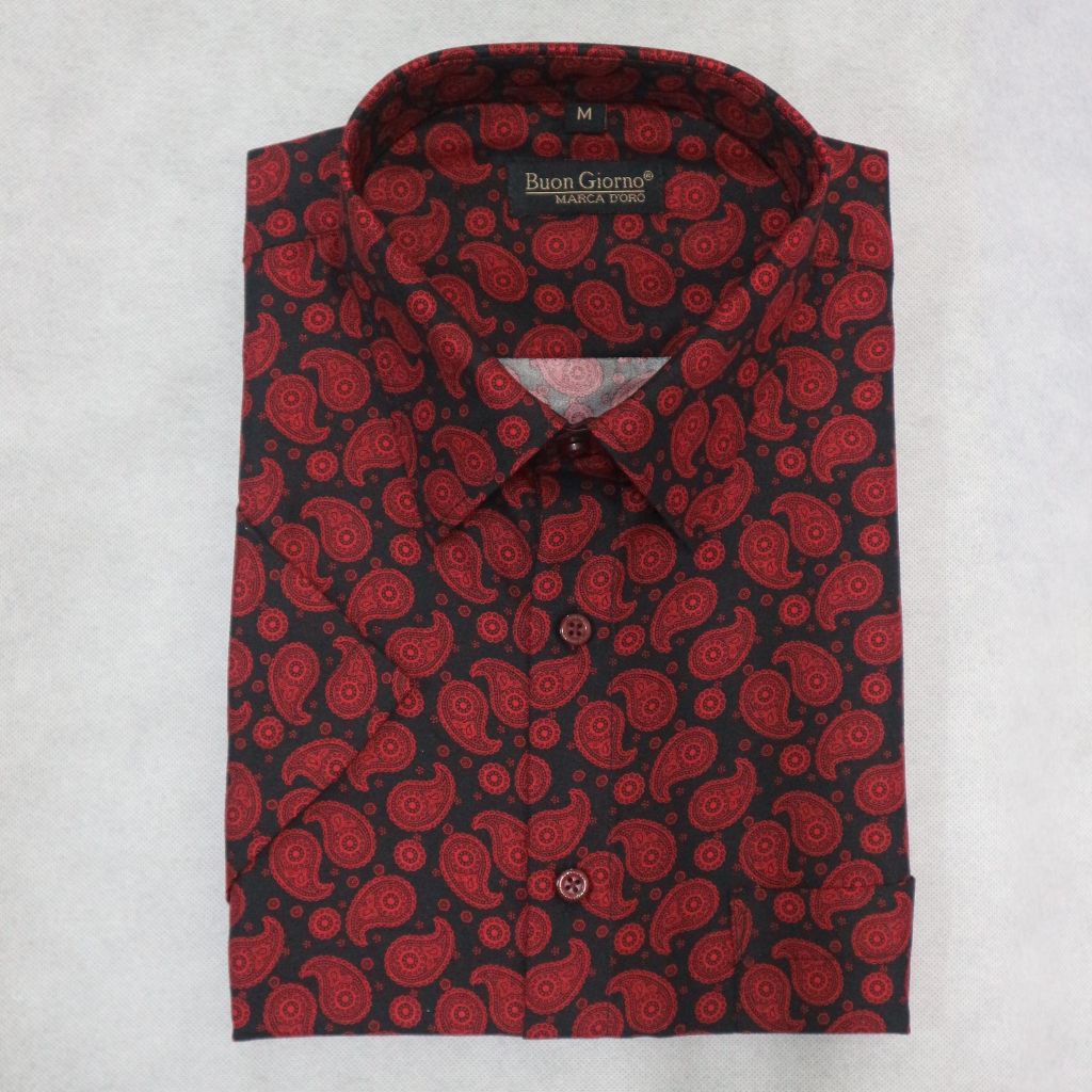 Buon Giorno Kemeja Pria Semi Batik Lengan Pendek Merah Marun