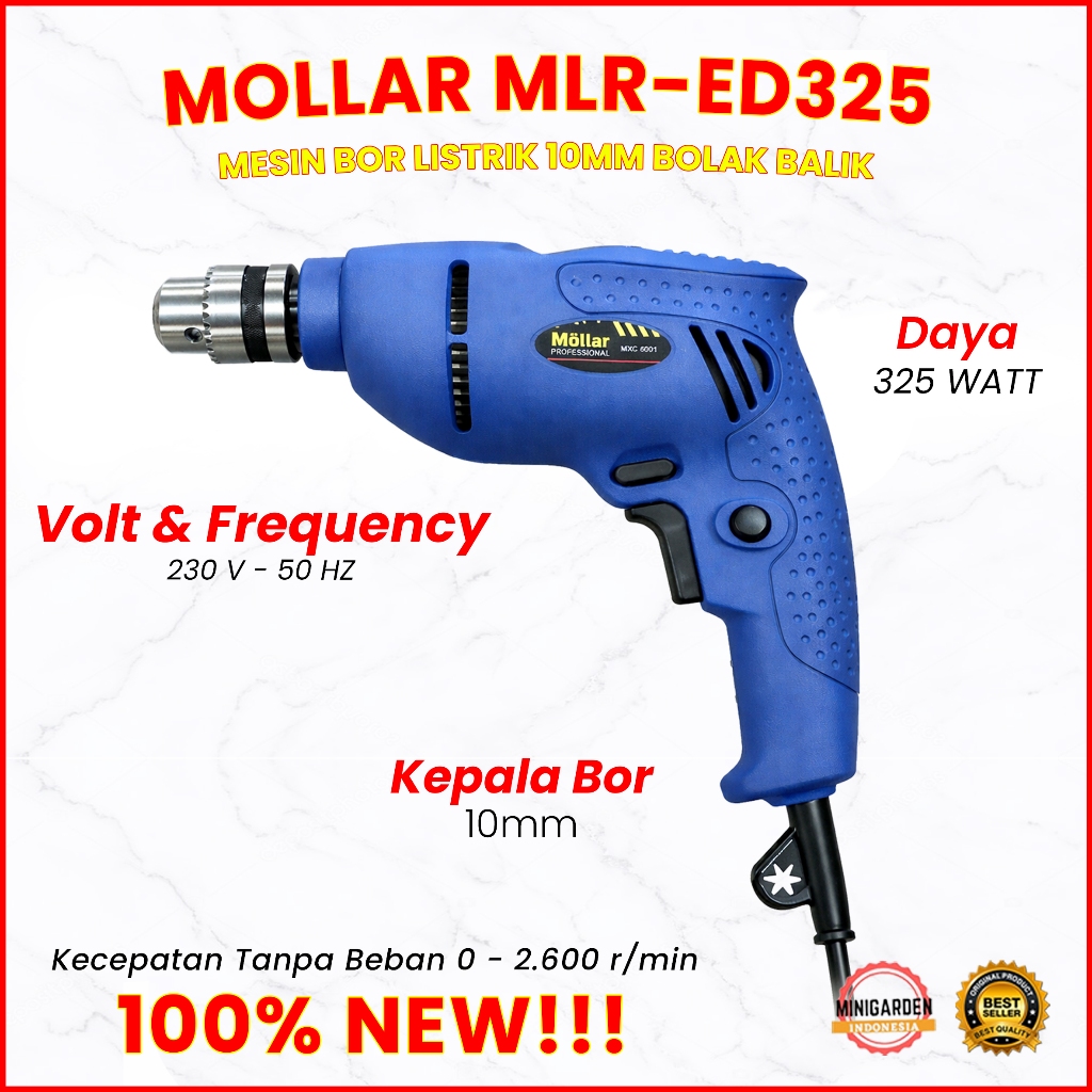 MESIN BOR LISTRIK 10 MM bor tangan bor bolak balik MOLLAR ED325 Reversible