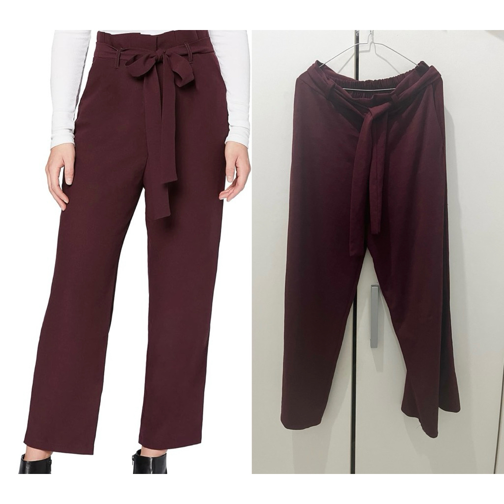 Korean Celana panjang merah Kulot red maroon long pants formal pesta