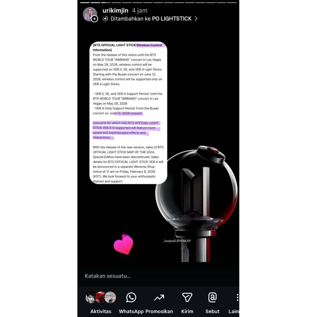OFFICIAL LIGHTSTICK BTS VER.4 BY WEVERSE - READY STOCK SIAP KIRIM (SEALED) DIJAMIN ORI WEVERSE