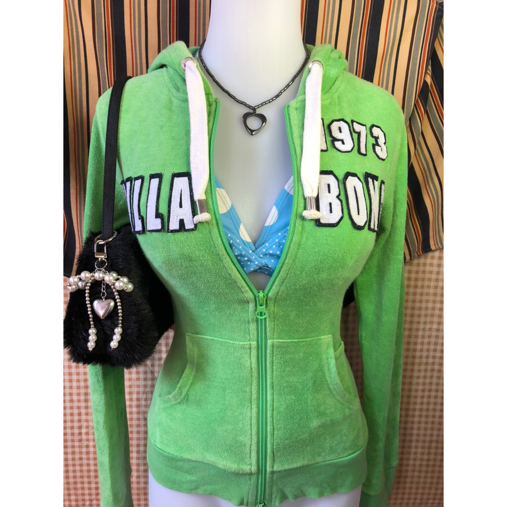 BILLABONG FRESH APPLE GREEN TERRY CLOTH HOTTIE FITTED DOUBLE ZIP UP HOODIE/TRACK TOP AUTHENTIC VINTA