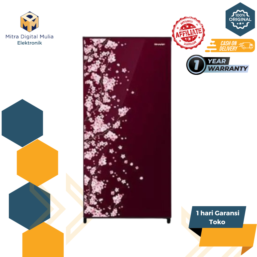 Sharp SJN162DVR Kulkas 1 Pintu 133L Direct Cooling System Tempered Glass Tray Low Wattage Kirei III 