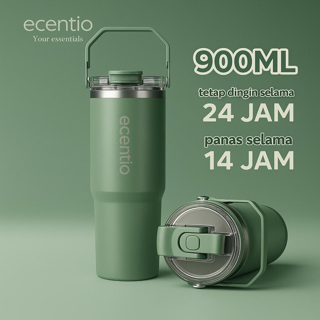 Ecentio Tumbler Botol Minum Double Layer Stainless Steel 900ml Hijau / Green