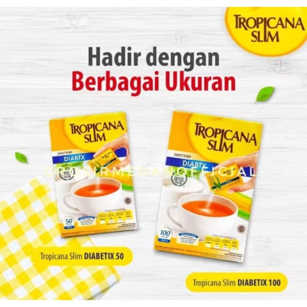 Pemanis Rendah Kalori Tropicana Slim Classic 100 Sachet - Bebas Gula, Rendah Kalori, Aman untuk Diet