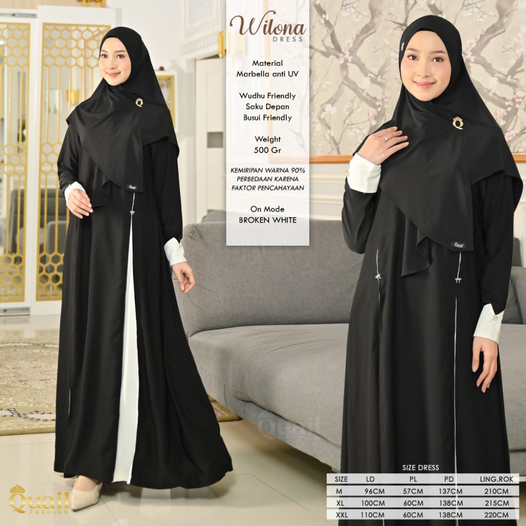 WILONA Dress Muslim Gamis Wanita Premium Original Quail Hijab