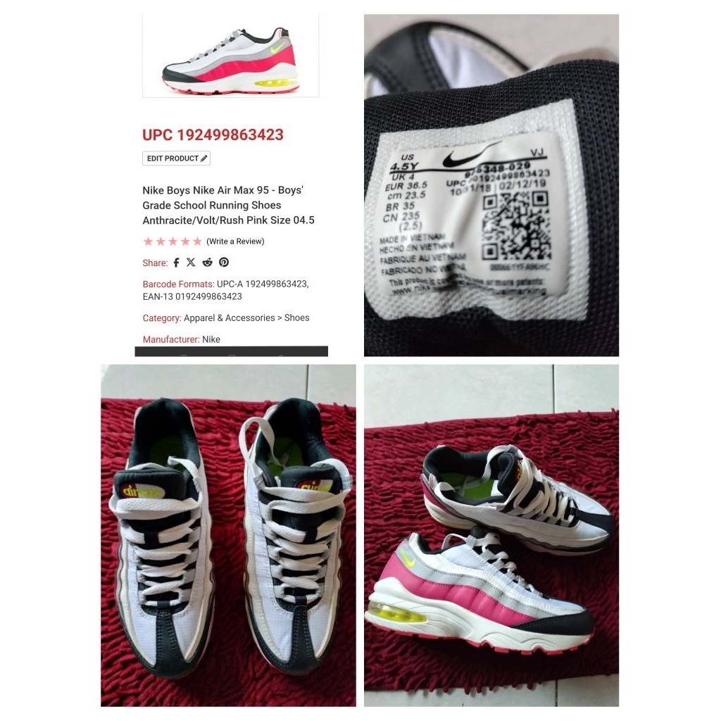 Sepatu Preloved Second Original Nike Airmax 95 Size 36