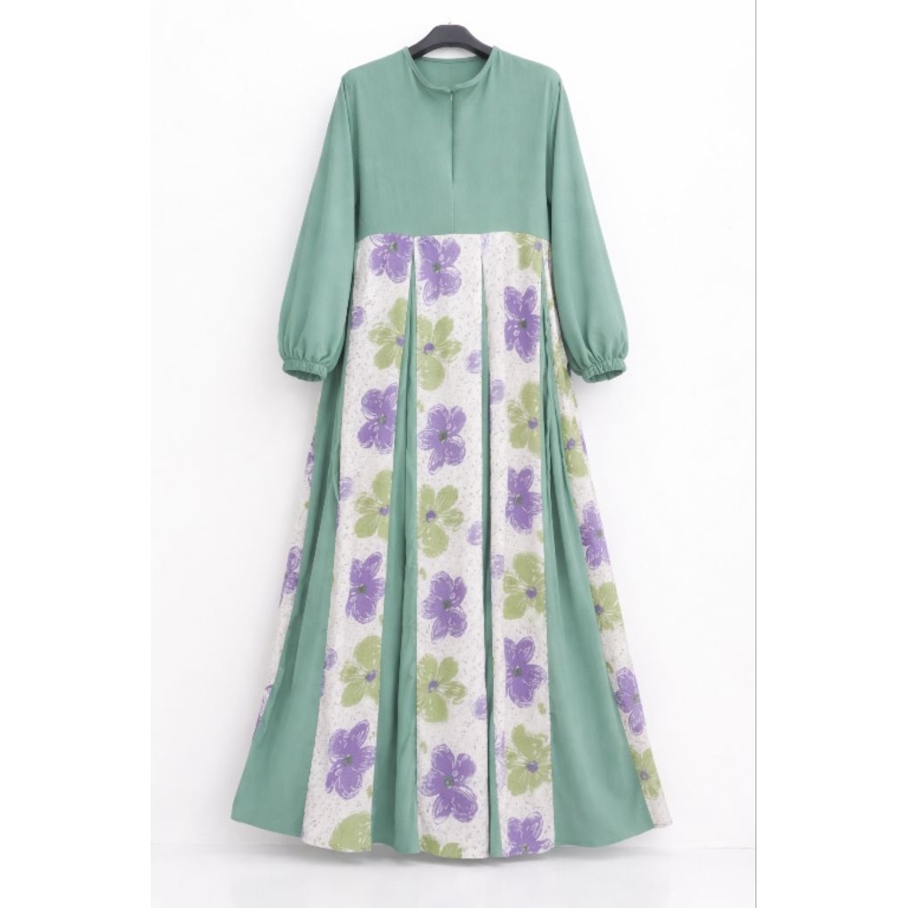 Gamis Crinkle Pecah Pola Sage Green Free Hijab Busui Jumbo Muslimah