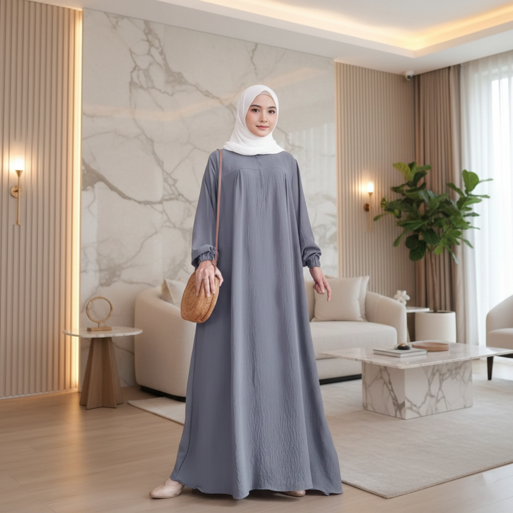 Gamis Wanita Remaja Kekinian Gamis Terbaru Modern Simple Elegan Dress Putih Muslim Crinkle Premium