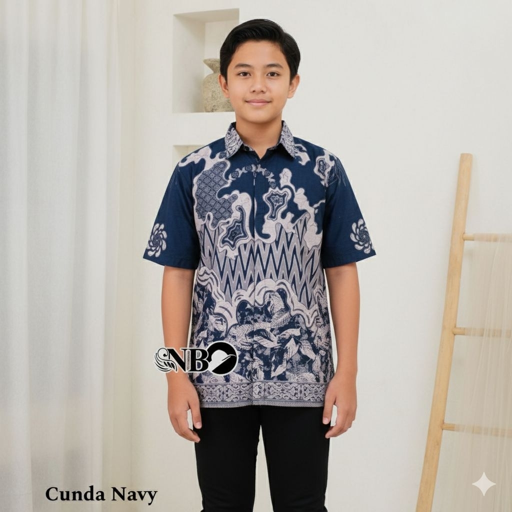 NAVY Batik anak cowok size remaja bahan katun premium / Baju batik anak remaja bahan full katun