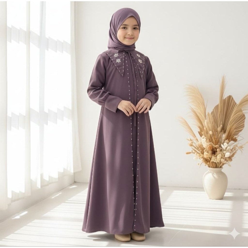 Gamis Zafira mewah set hijab pashmina mix Payet cantik