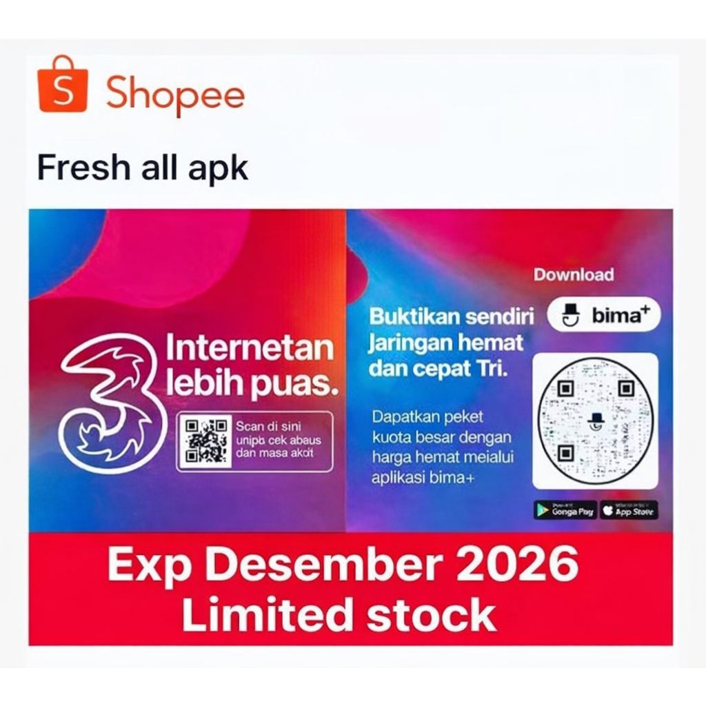 Kartu Perdana 3 | Three Fresh App Siap pakai.