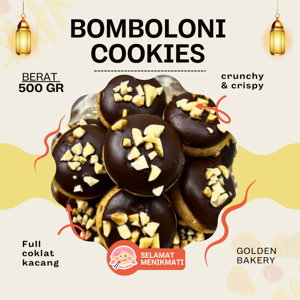Bomboloni Cookies 500g Kue Kering Isi Cokelat Lumer Renyah Manis Camilan Lebaran Premium Toples