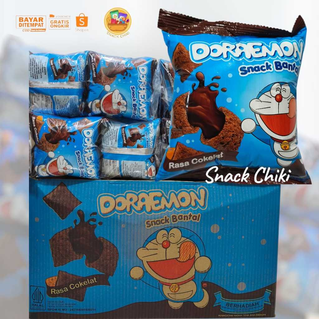 SNACK DORAEMON SNACK VIRAL BERHADIAH RASA COKELAT BANTAL ENAK 1 PAC 10 PCS