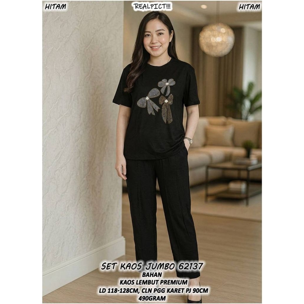 62137 SETELAN WANITA TERBARU BAHAN KAOS JUMBO