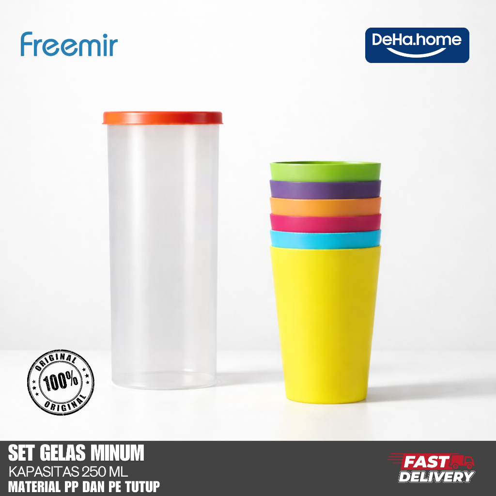 freemir set gelas ( 6 gelas dan 1 teko)