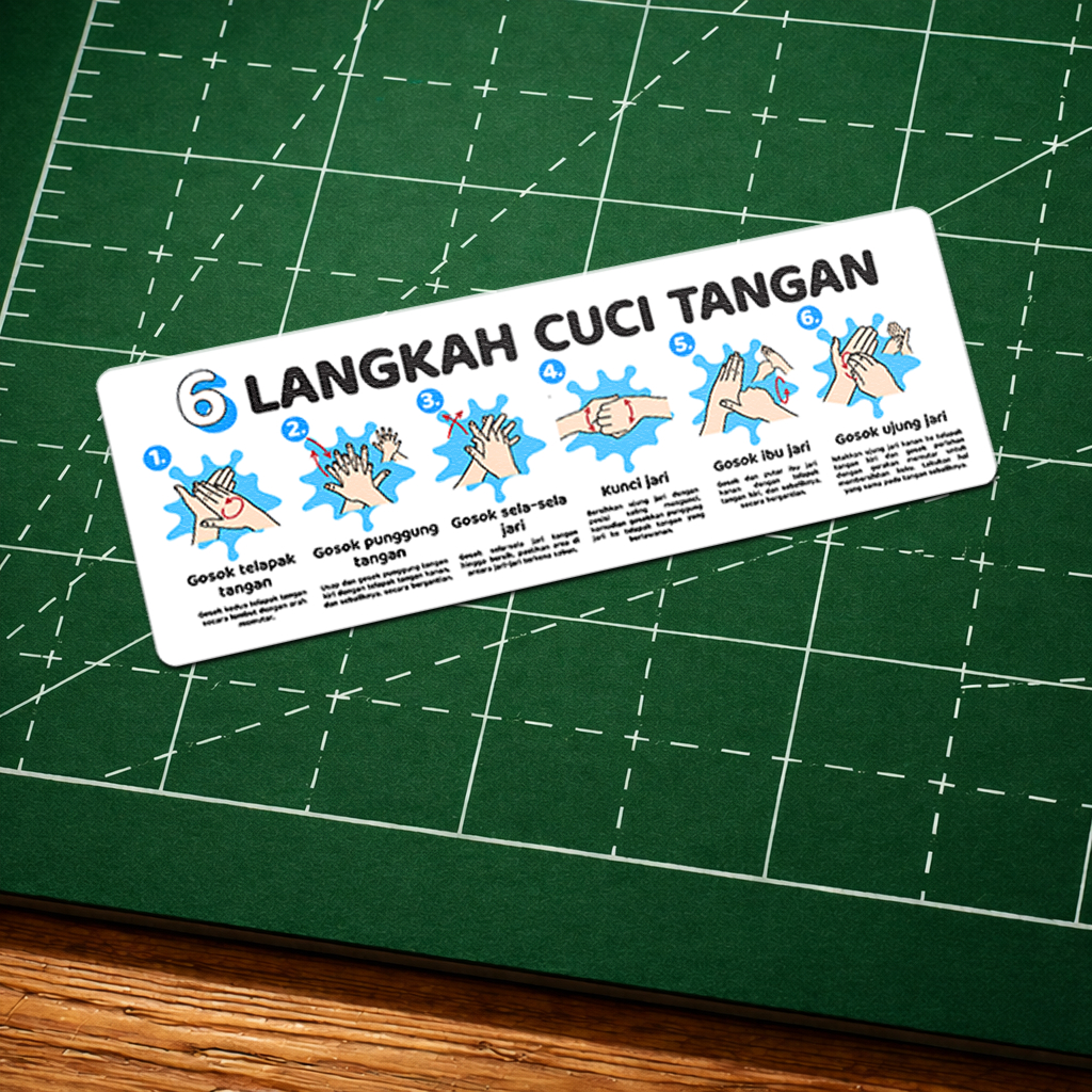 Sticker vynil sign 6 langkah cara cuci tangan karakter lucu