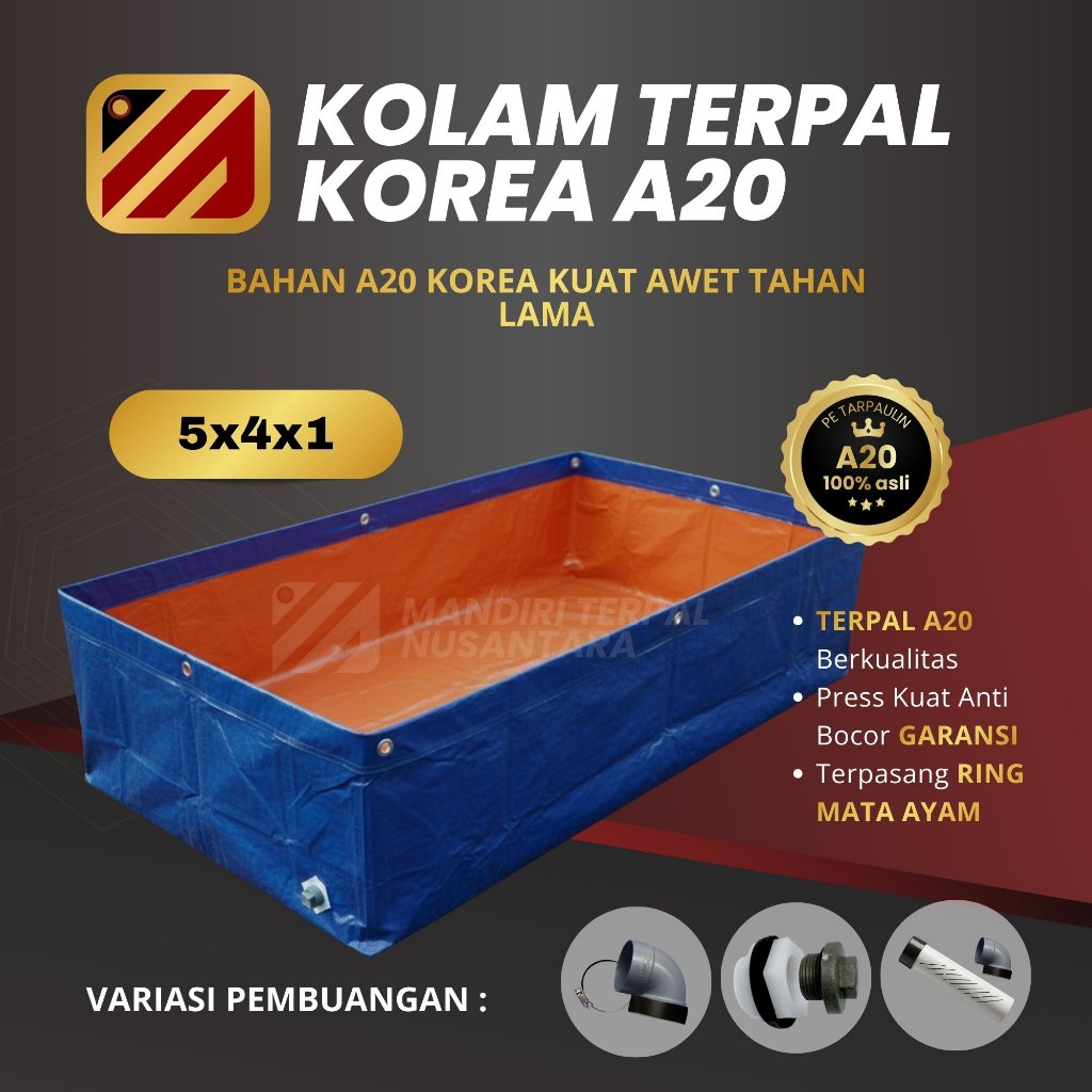 Kolam Terpal Kotak Korea A20 5x4x1 Kolam Budidaya Ikan Lele Nila Gurame