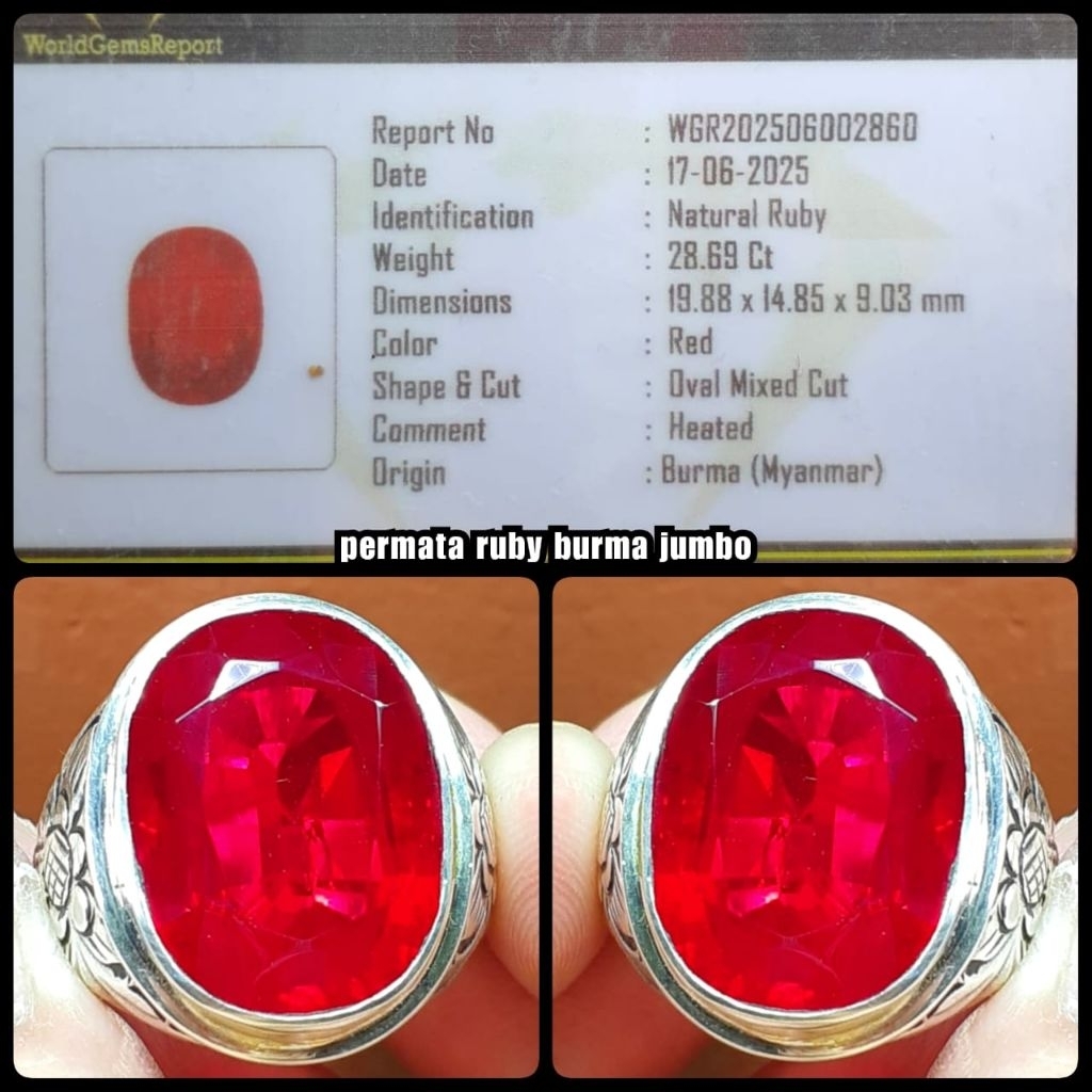 BATU RUBY BURMA JUMBO PIGEON BLOD + ring silver