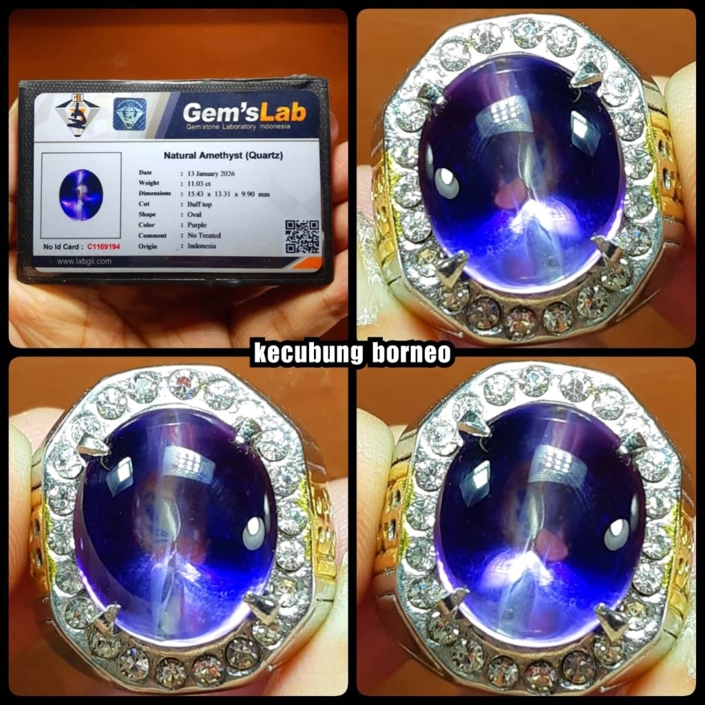 cincin batu mulia kecubung super Kalimantan motif kendit antik