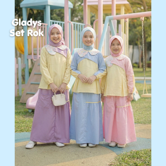 Alzena Kids Moslem - Set Rok Anak Perempuan–Baju Muslim Anak Warna Pastel Adem & Nyaman