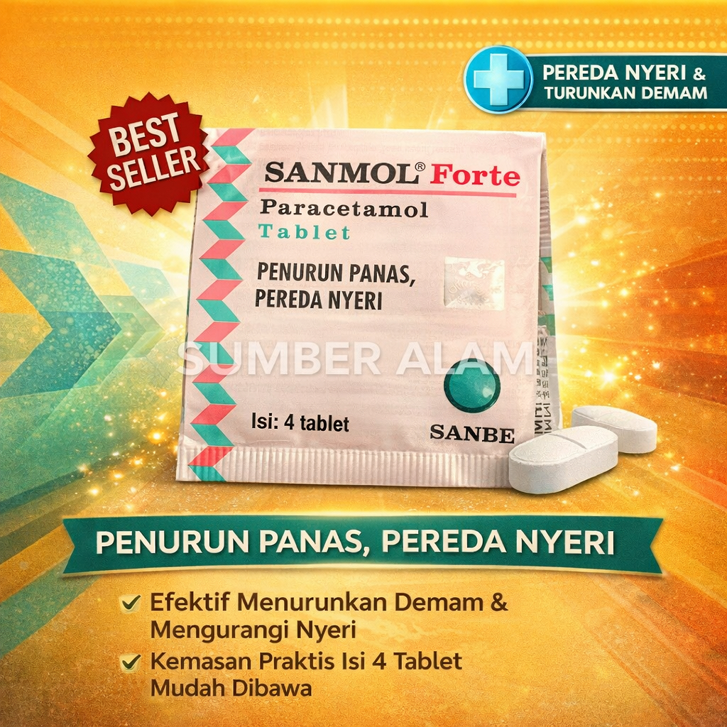 SANMOL FORTE TABLET ISI 4 / OBAT TURUN PANAS / OBAT NYERI