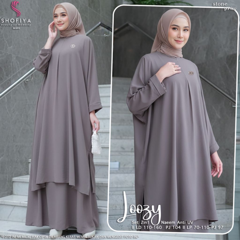 Setelan Wanita Muslim Loose Set 2in1 Naeem Anti UV LD 110-160 Oversize Gamis Tunik Rok Premium Terba