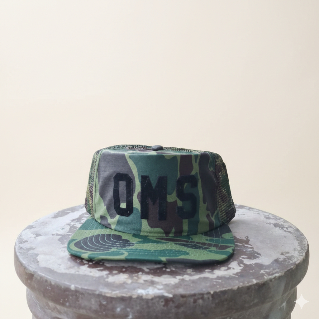 Topi Vintage New Era OMS Camo Trucker Hat Original Made in USA