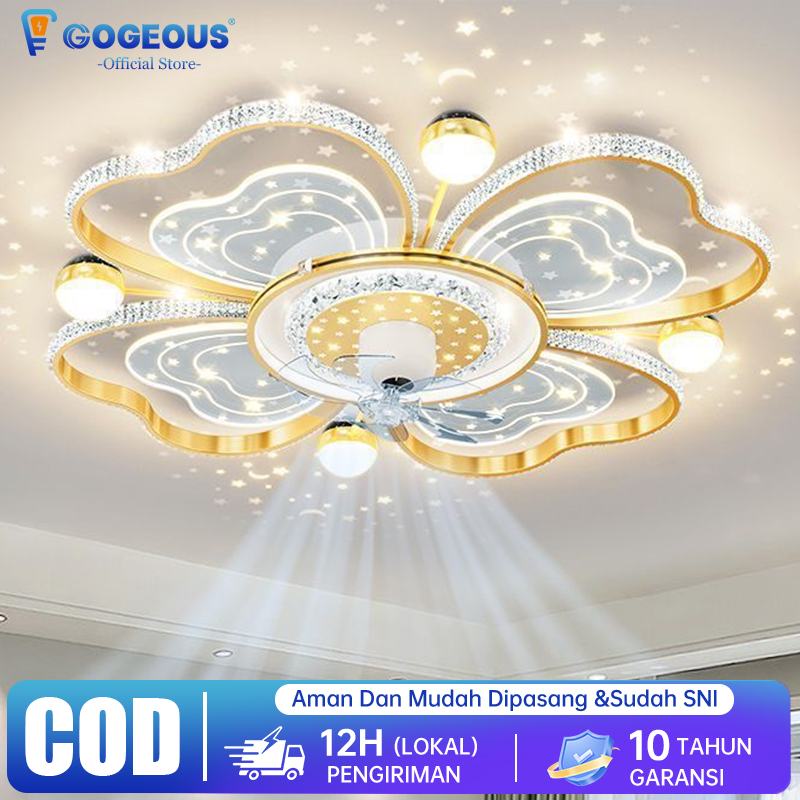 Lampu Kipas Angin Ruang Tamu Minimalis Lampu Gantung Kipas Minimalis Modern Remote LED 3 Warna Lampu