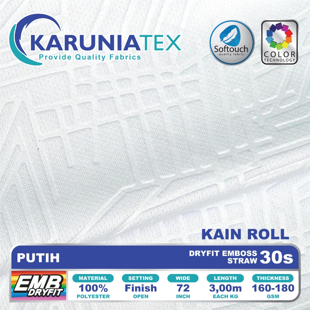 Kain Dryfit Emboss Straw Premium 30s Rollan | Putih | Karunia Textile