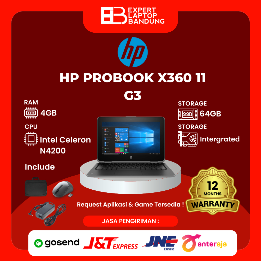 HP PROBOOK X360 11 G3 Intel Celeron N4200 4GB 64GB 11.6" SVA - Garansi 12 Bulan - Expert Laptop Band