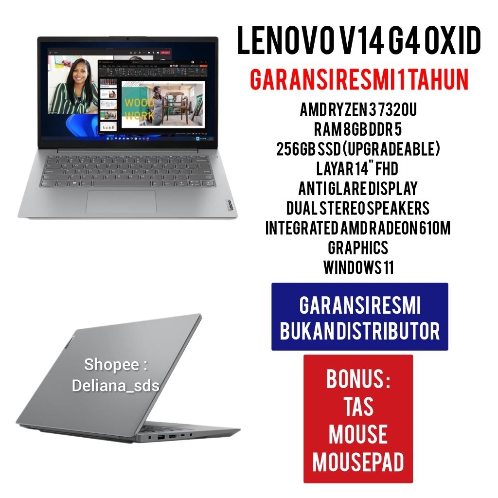 Laptop Lenovo V14 G4 0XID Ryzen 3 7320U 8GB/256GB SSD 14" FHD Anti Glare Garansi Resmi 1 Tahun Lapto