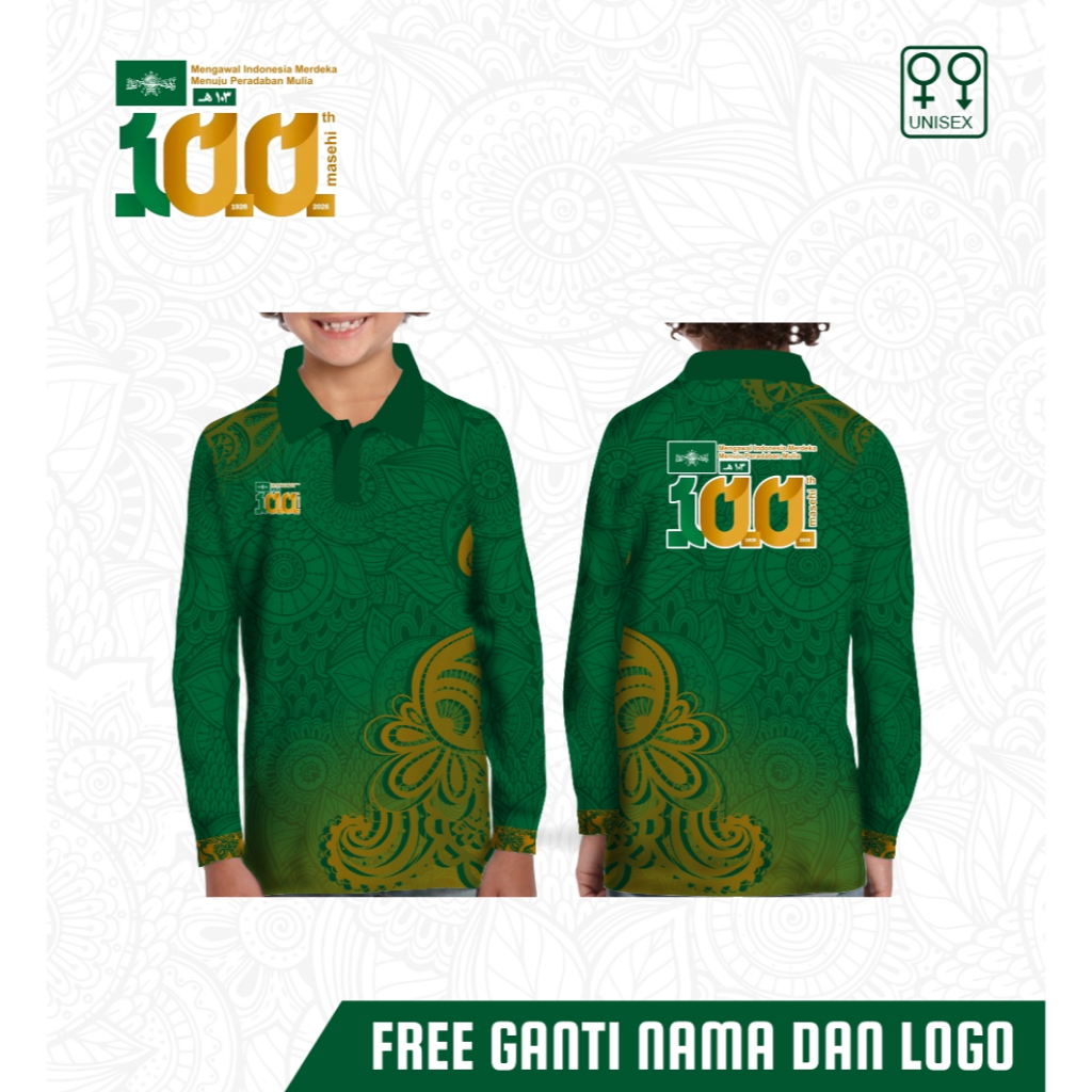 Atasan polo anak baju NU  Nahdlatul Ulama ke 100 kaos free custom lengan panjang
