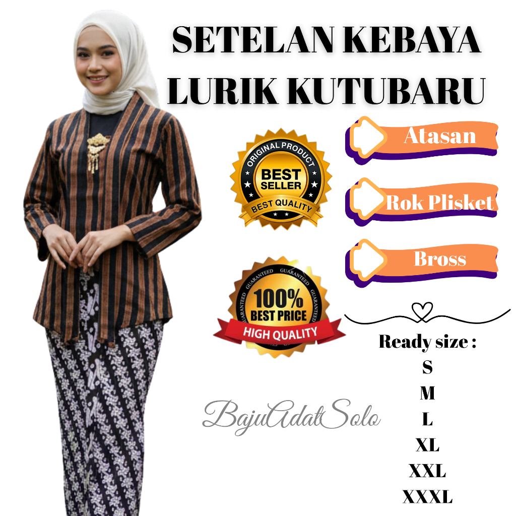 SETELAN KEBAYA LURIK KUTUBARU LENGAN PANJANG (KEBAYA+ROK PLISKET+BROSS)